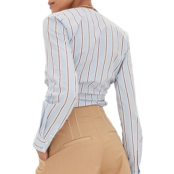 Veronica Beard Ozzie wrap-effect striped cotton-blend poplin top - Picture 10 of 16